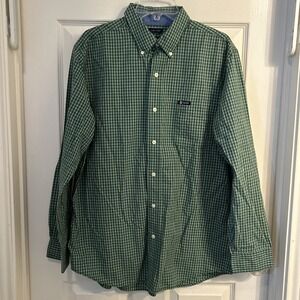 CHAPS Easy Care Button Down Shirt Green Multi Plaid L/S Sz L Cotton Poly‎